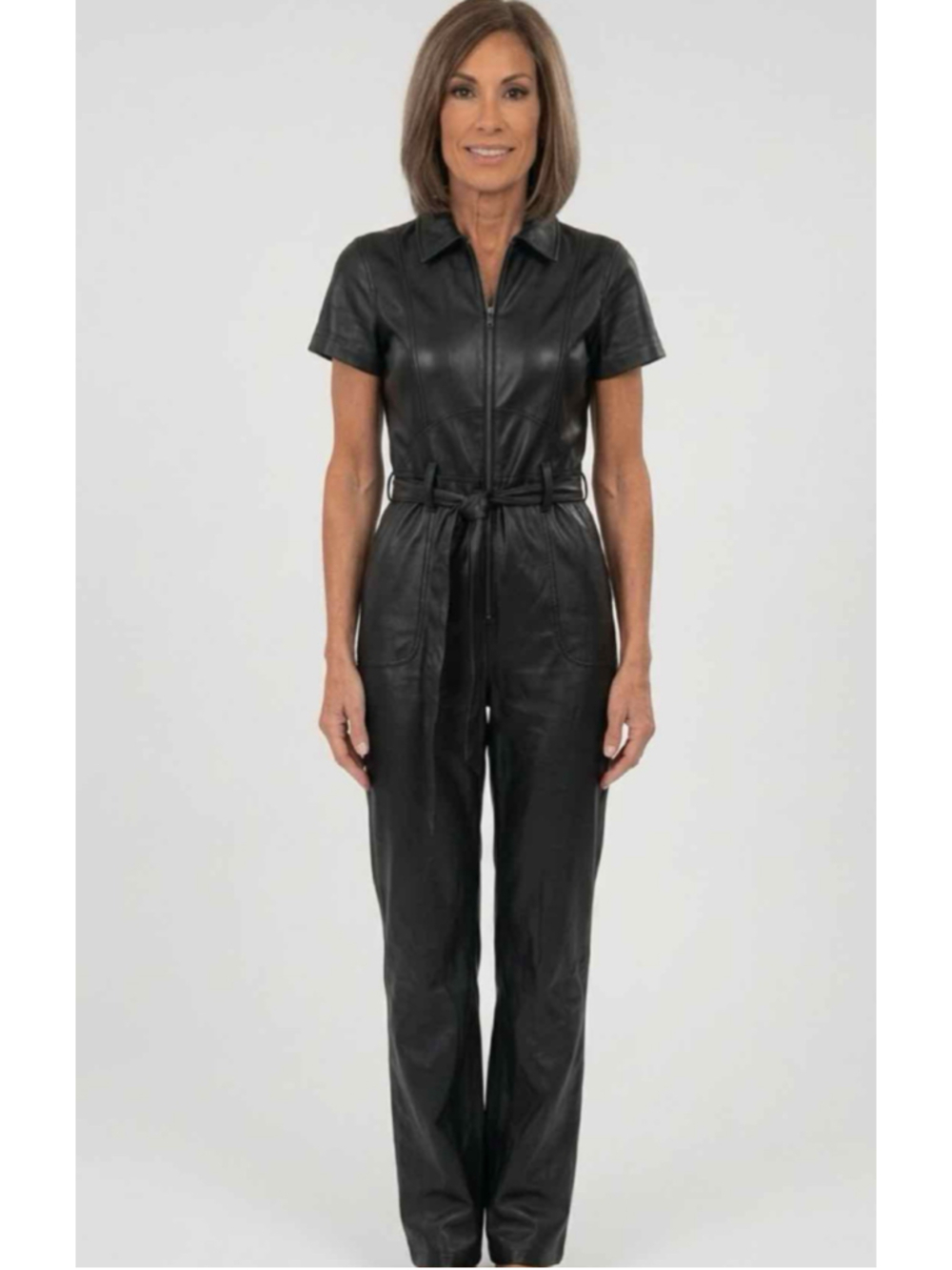 Alice + Olivia Gorgeous Vegan Leather Wide Leg Jumpsuit Size 27